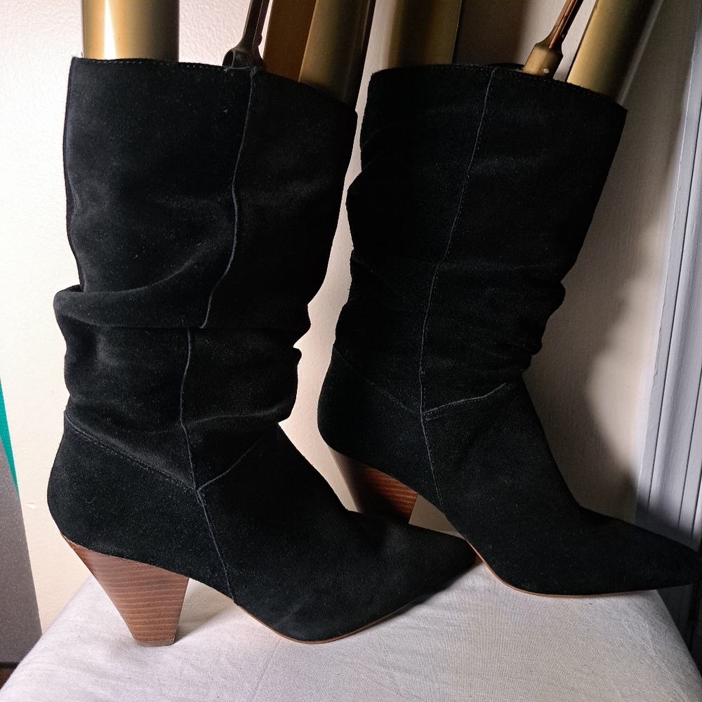 Kensie Black Heeled Sloushy Suede‎ Boots  Women Size 10M ***TRENDING*** - Picture 2 of 15